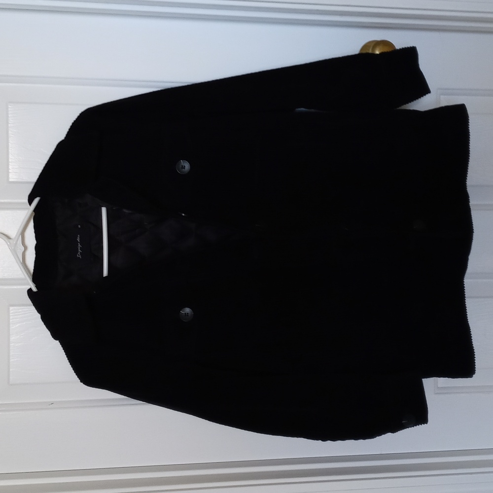 Black Quilted Corduroy Waist-length Coat